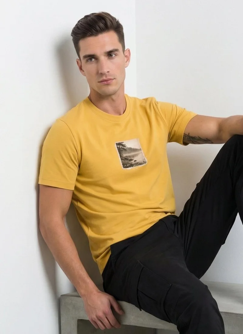 NOBERO Mustard Yellow Nobero Regular Fit Printed T-shirt for Men for Men | Best Price UAE