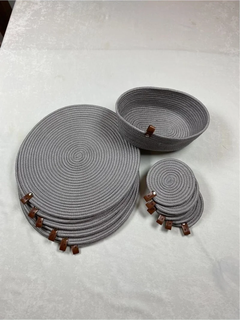 BDZ Deri BDZ Leather Jute 13 Piece Supla American Service Coaster and Bread Bowl Set
