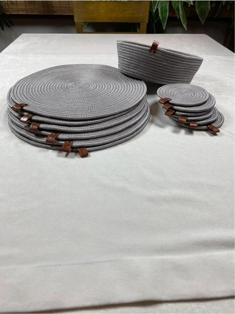 BDZ Deri BDZ Leather Jute 13 Piece Supla American Service Coaster and Bread Bowl Set