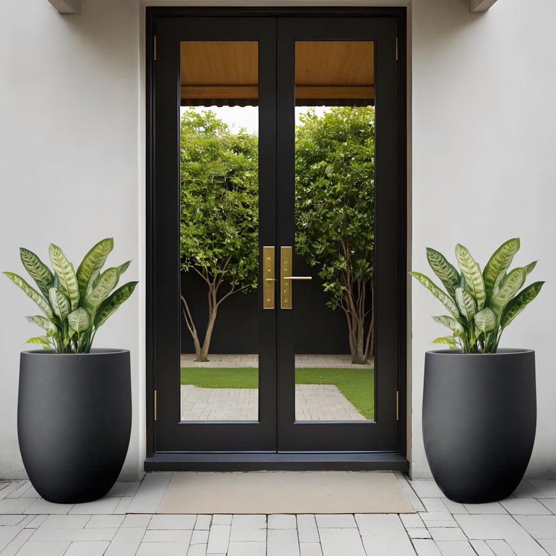 Kante Tall Concrete Planter, 21.7-Inch Height Black Large Indoor Outdoor Plant Pot with Drainage Hole for Patio Garden Home, Modern Decor for Flowers and Tree - Image 3