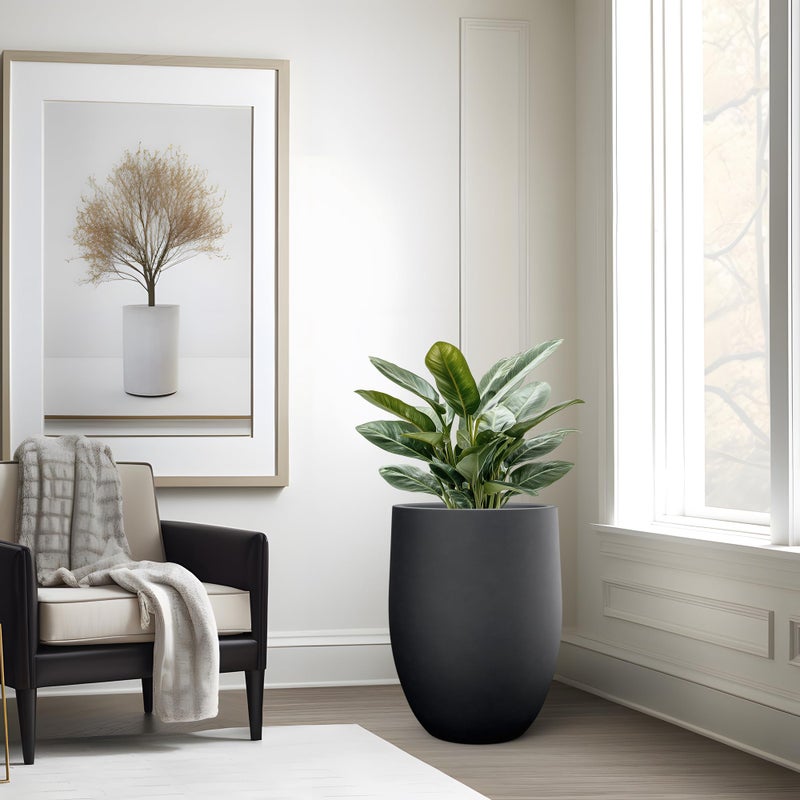 Kante Tall Concrete Planter, 21.7-Inch Height Black Large Indoor Outdoor Plant Pot with Drainage Hole for Patio Garden Home, Modern Decor for Flowers and Tree - Image 5