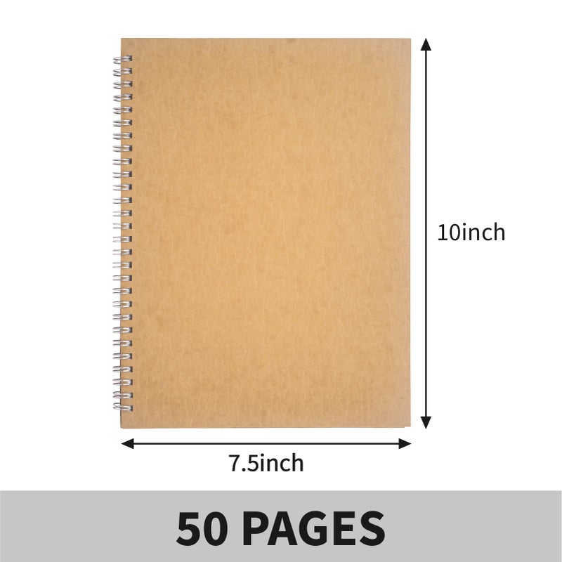 DSTELIN 10 inch x 7.5 inch, 100GSM, Blank Spiral Notebook, 1-Pack, Soft Cover, Sketch book, 100 Pages / 50 Sheets, with writing backboard, (Brown) - Image 2