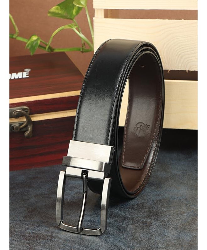 ZEVORA Reversible Vegan Leather Belt for Men - Black & Brown, 2-in-1 Formal/Casual Design, Premium Chrome Buckle, Ideal Gift for Birthdays & Anniversaries Rakhi set for brother - Image 2