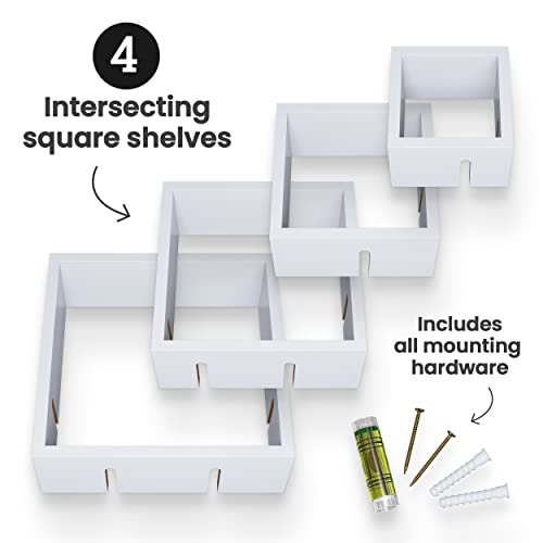 Greenco 4 Cube Intersecting Shelves, Easy-to-Assemble Floating Wall Mount Shelves for Bedrooms and Living Rooms, Rustic White Finish - Image 5