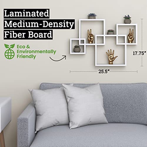 Greenco 4 Cube Intersecting Shelves, Easy-to-Assemble Floating Wall Mount Shelves for Bedrooms and Living Rooms, Rustic White Finish - Image 3