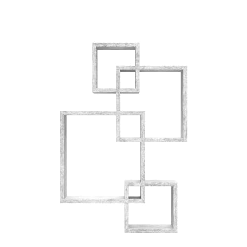 Greenco 4 Cube Intersecting Shelves, Easy-to-Assemble Floating Wall Mount Shelves for Bedrooms and Living Rooms, Rustic White Finish - Image 4
