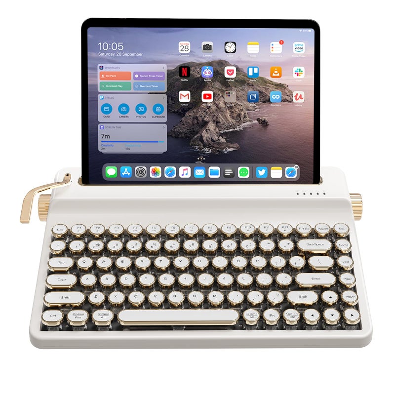 YUNZII QL75 Wireless Typewriter Hot Swap Retro Mechanical KeyboardPunk Round KeycapsRGB Backlit QMKVIA Programmable MultiDevice Keyboard with 24GHzTypeCBT50 White Onyx Switch - Image 2
