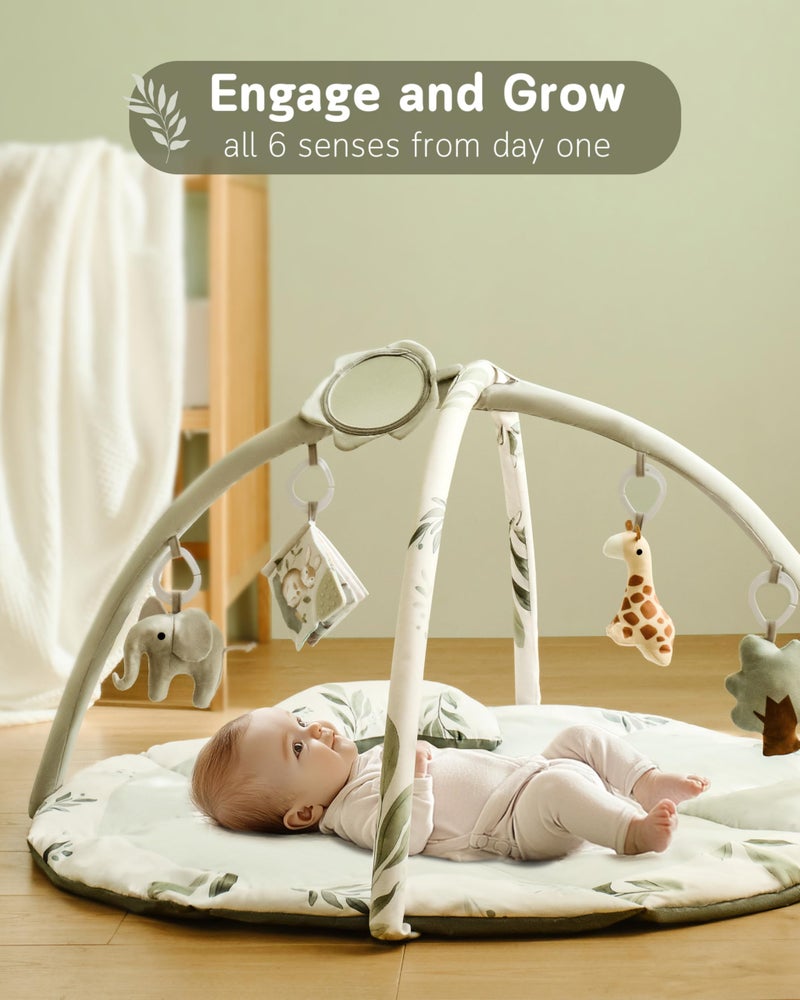 Fortella Baby Play Gym & Activity Mat, Machine Washable & Foldable Tummy Time Mat with 5 Detachable Toys, Certified Safe Newborn Essentials Gift for Baby Registry 0-12 Months (Sage Green) - Image 2