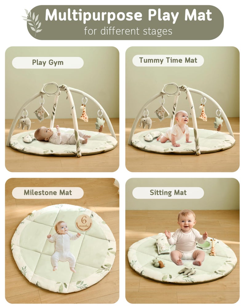 Fortella Baby Play Gym & Activity Mat, Machine Washable & Foldable Tummy Time Mat with 5 Detachable Toys, Certified Safe Newborn Essentials Gift for Baby Registry 0-12 Months (Sage Green) - Image 4