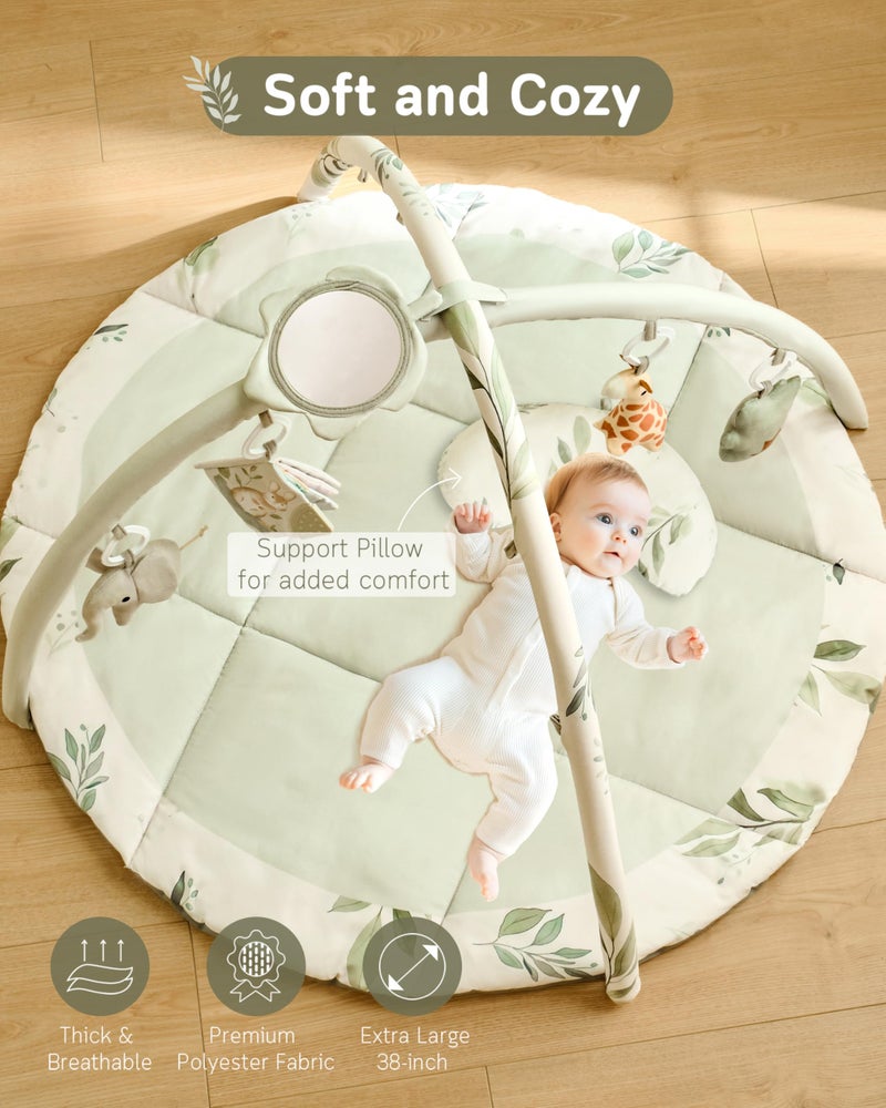 Fortella Baby Play Gym & Activity Mat, Machine Washable & Foldable Tummy Time Mat with 5 Detachable Toys, Certified Safe Newborn Essentials Gift for Baby Registry 0-12 Months (Sage Green) - Image 5