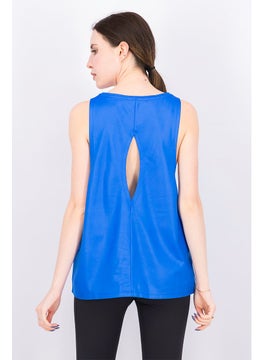 Tchibo Women Round Neck Sleeveless Pull Over Tank Top, Blue  - Image 3