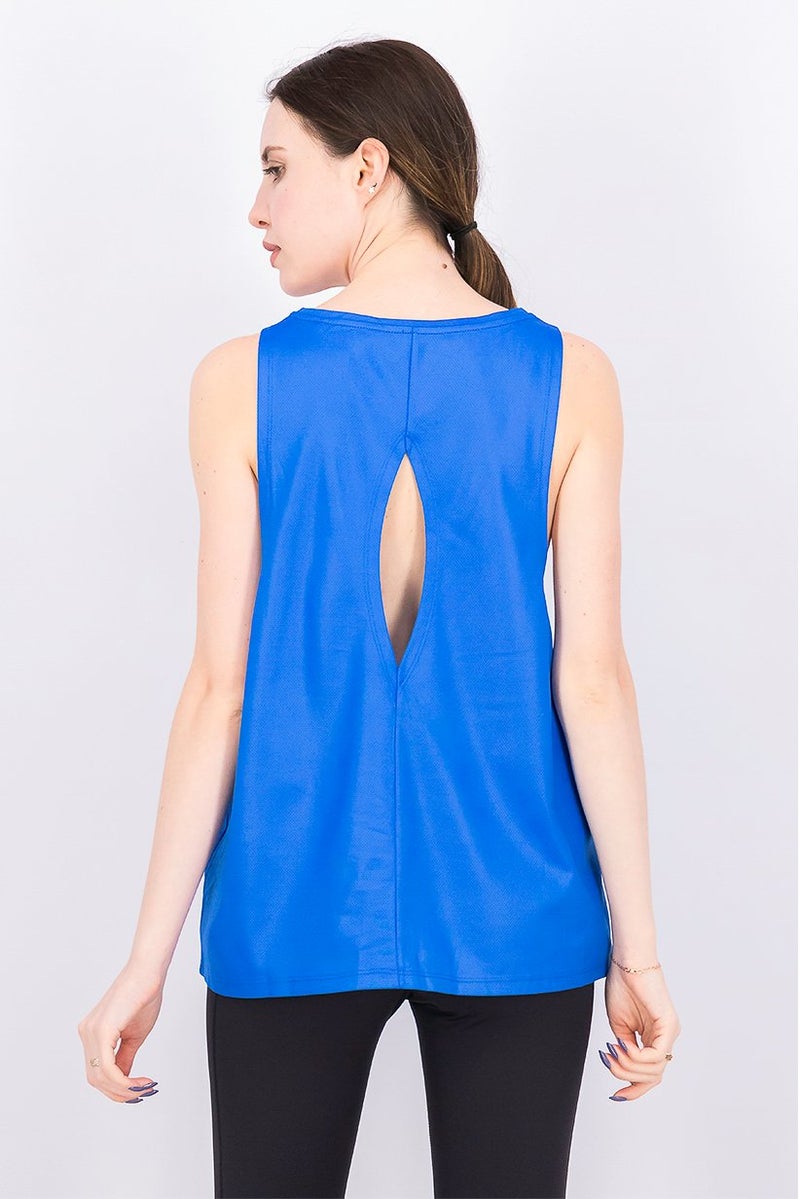 Tchibo Women Round Neck Sleeveless Pull Over Tank Top, Blue  - Image 3