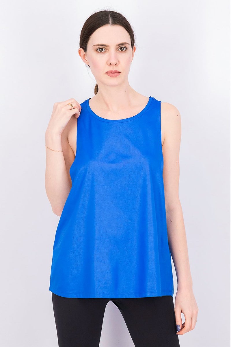 Tchibo Women Round Neck Sleeveless Pull Over Tank Top, Blue  - Image 1