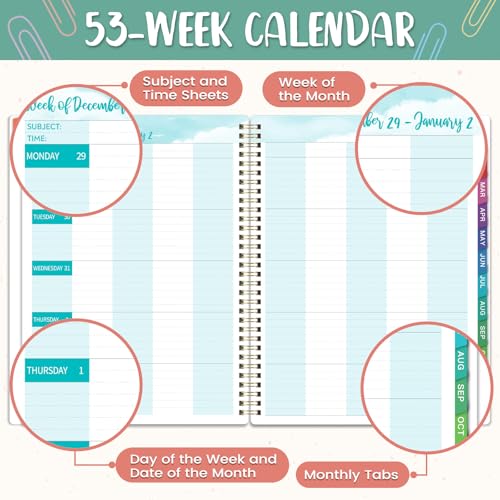 Lemome Teacher Planner 2026 - Teacher Lesson Planners 2026 from Jan. 2026- Dec. 2026, Academic Planner for School Year with Colorful Tabs and Inner Pocket, 8.5" x 11" - Image 5