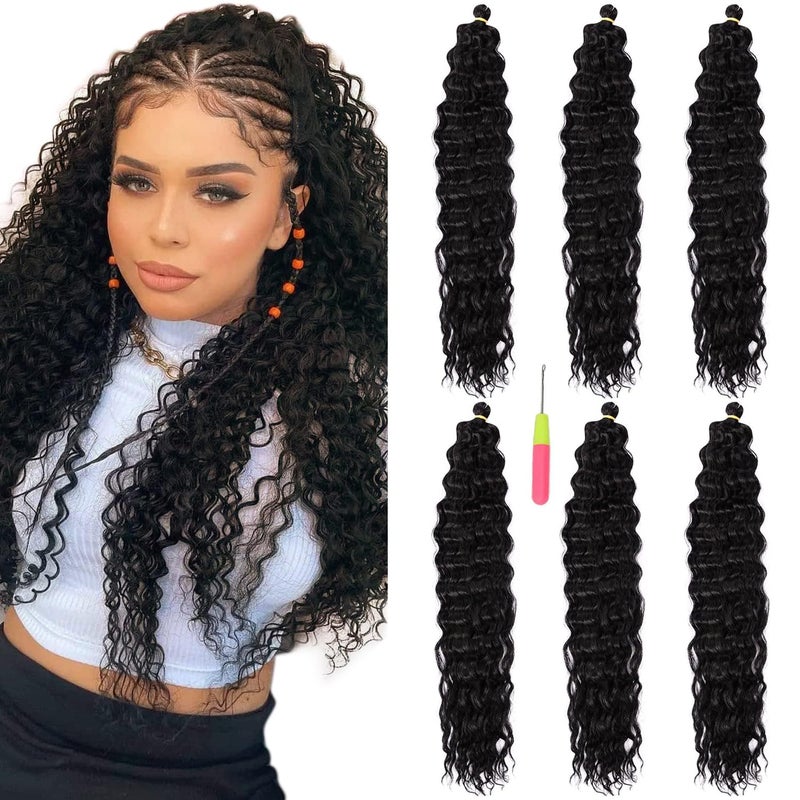 MAYSA Ocean Wave Crochet Hair Extensions 22in Crochet Hair 6Packs Soft Synthetic Braiding Curly Crochet Hair for Women 1B Natural Black