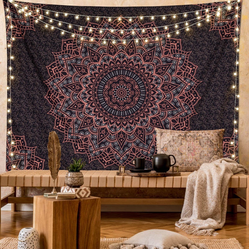 Edeesky Black Pink Mandala Tapestry Wall Hanging Vintage Tapestries Aesthetic Hippie Decor Bohemian Wall Art Boho Home Decoration For Bedroom Living Room Dorm - Image 3