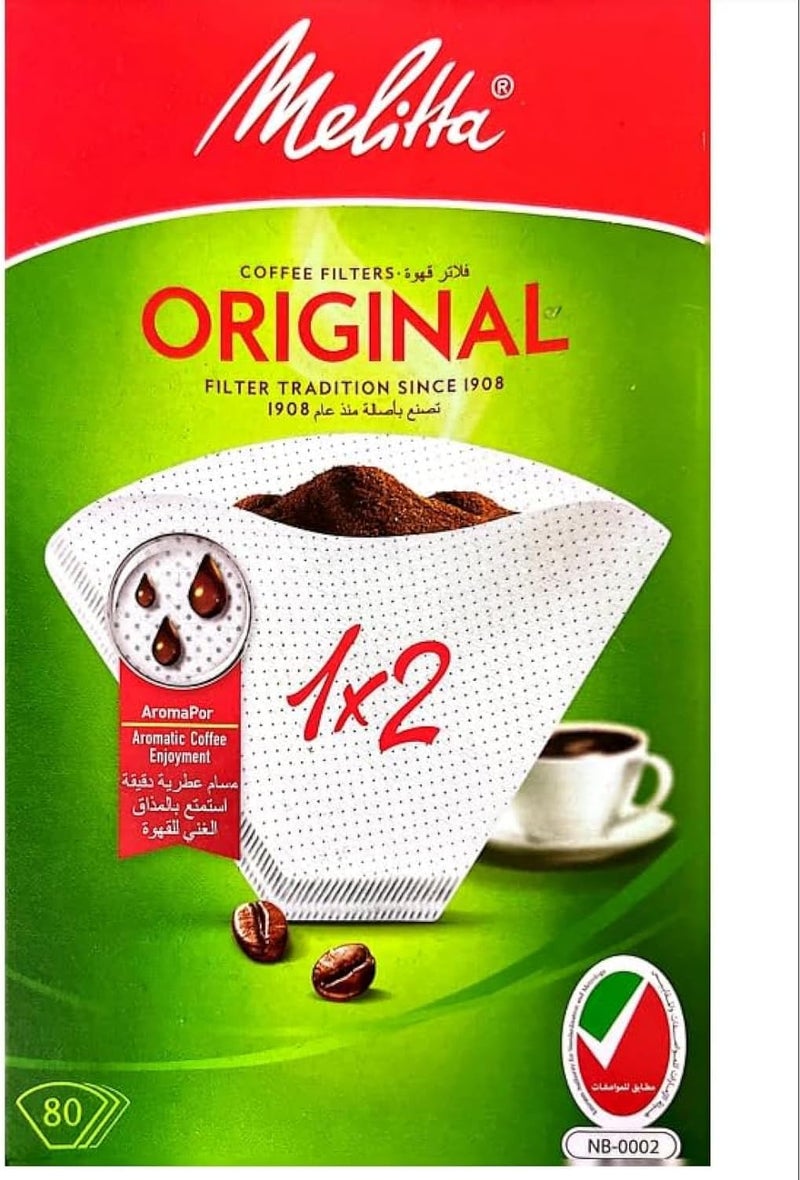 Melitta Coffee Filter 1x2 80 Coffee Filters, Original, White