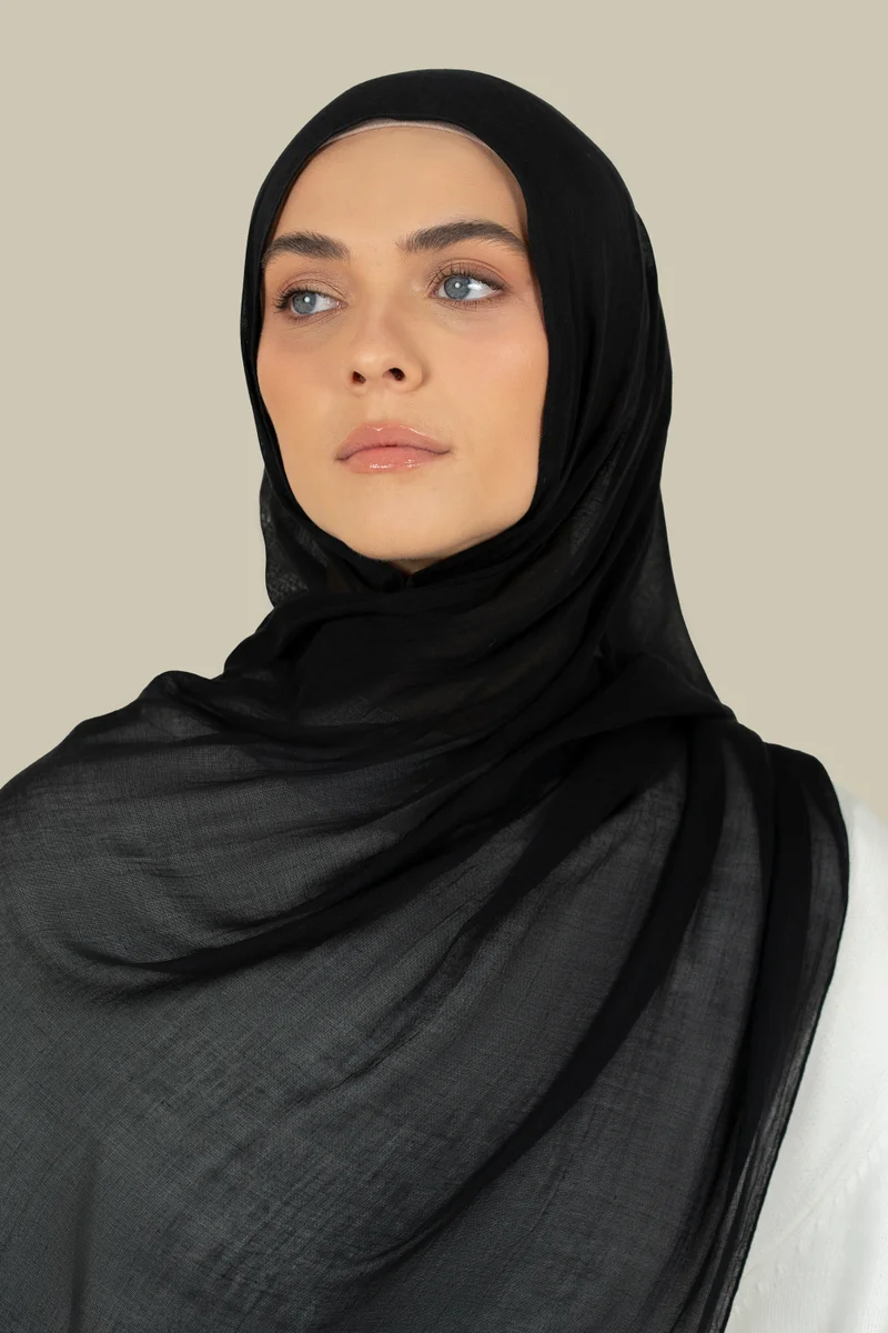silqrose Black Cotton Modal Hijab