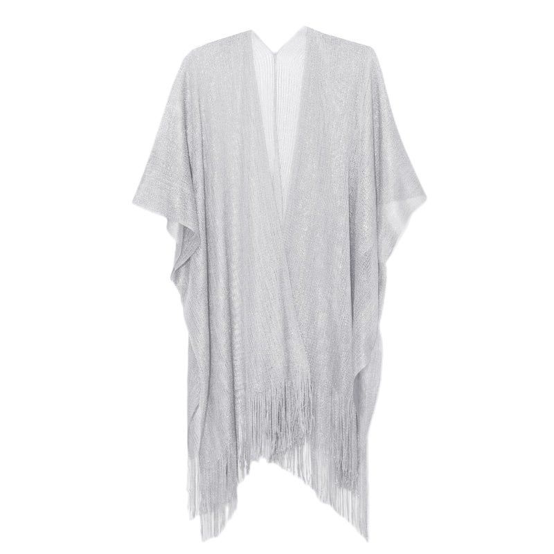 Nonakgado Silver Shawls for Women-Sparkle Metallic Evening Wrap for Guest formal Dresses Beach Cardigan Shawl for Swimsuit (Silver) - Image 1