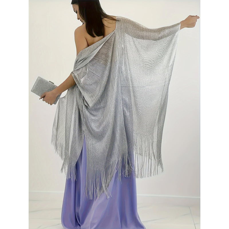 Nonakgado Silver Shawls for Women-Sparkle Metallic Evening Wrap for Guest formal Dresses Beach Cardigan Shawl for Swimsuit (Silver) - Image 4