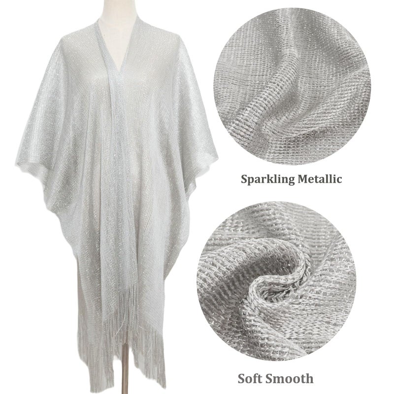 Nonakgado Silver Shawls for Women-Sparkle Metallic Evening Wrap for Guest formal Dresses Beach Cardigan Shawl for Swimsuit (Silver) - Image 5