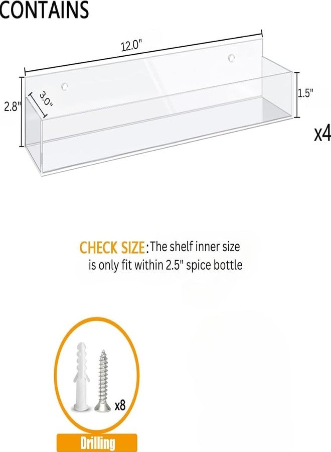 RAPAL Adhesive Acrylic Spice Rack with Nano Double Sided Tape Wall Mount Organizer, Black Wall Spice Rack With Shelf Ends for Kitchen Cabinet Door (4, Clear) - Image 2