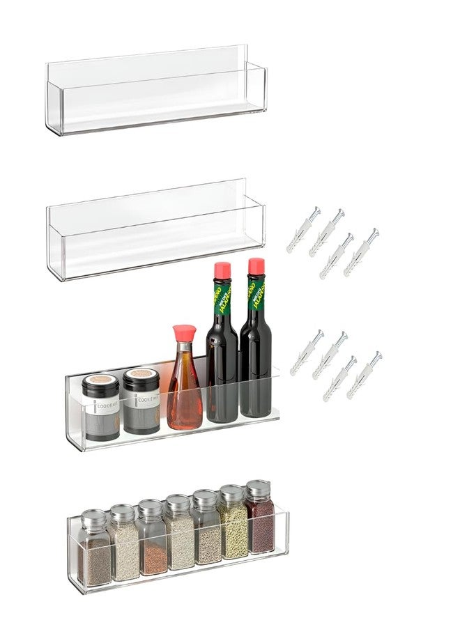 RAPAL Adhesive Acrylic Spice Rack with Nano Double Sided Tape Wall Mount Organizer, Black Wall Spice Rack With Shelf Ends for Kitchen Cabinet Door (4, Clear) - Image 1