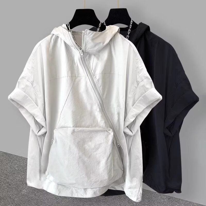 Summer Zipper Design Hooded Short-Sleeved T-Shirt Men'S Korean-Style Fashion Tooling Large Pocket Half-Sleeved T-Shirt Fashion Brand Loose - Image 2