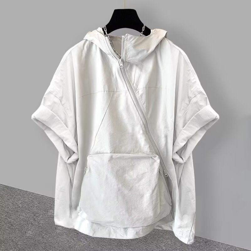 Summer Zipper Design Hooded Short-Sleeved T-Shirt Men'S Korean-Style Fashion Tooling Large Pocket Half-Sleeved T-Shirt Fashion Brand Loose - Image 1