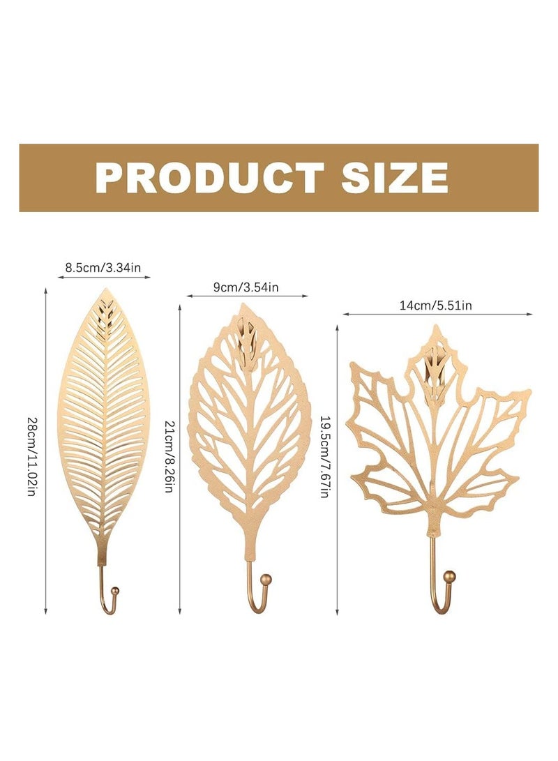 Decorative Hook, Coat Adhesive Hooks Leaves Cast Iron Decorative Wall Hooks Curtain TieBacks Wall Hooks for Hanging Keys Towels Coat in Bathroom Kitchen Decorative (3Pcs)  - Image 2
