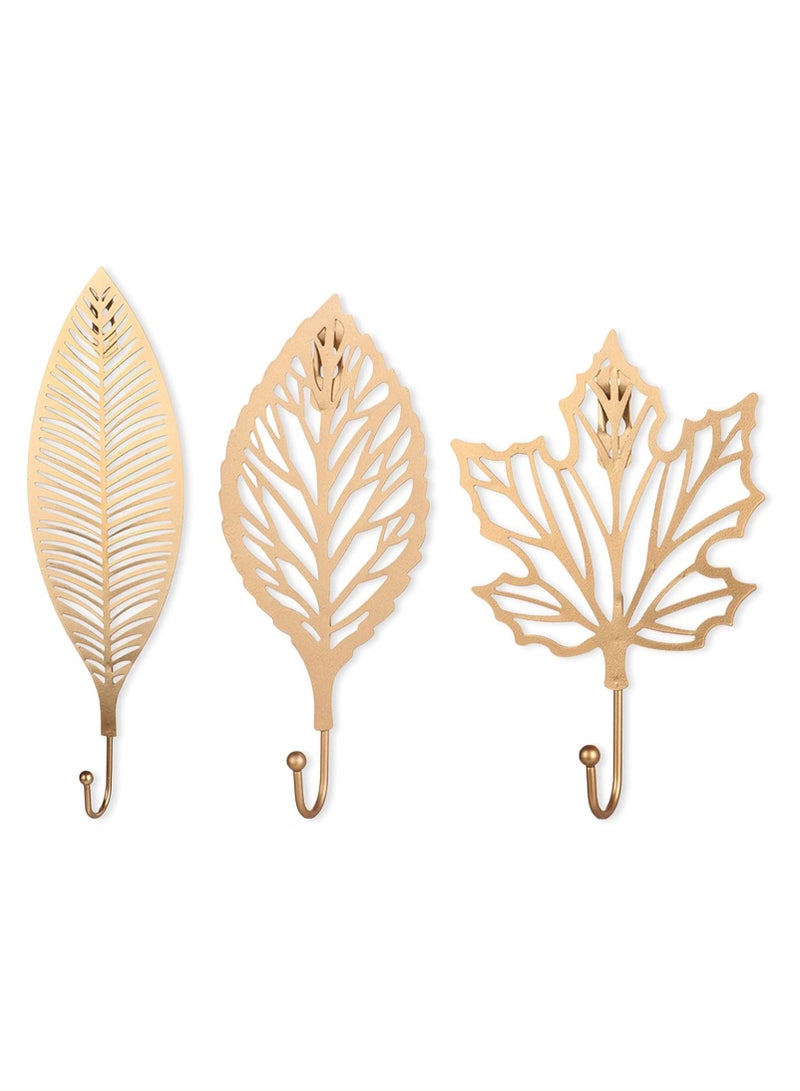 Decorative Hook, Coat Adhesive Hooks Leaves Cast Iron Decorative Wall Hooks Curtain TieBacks Wall Hooks for Hanging Keys Towels Coat in Bathroom Kitchen Decorative (3Pcs)  - Image 1