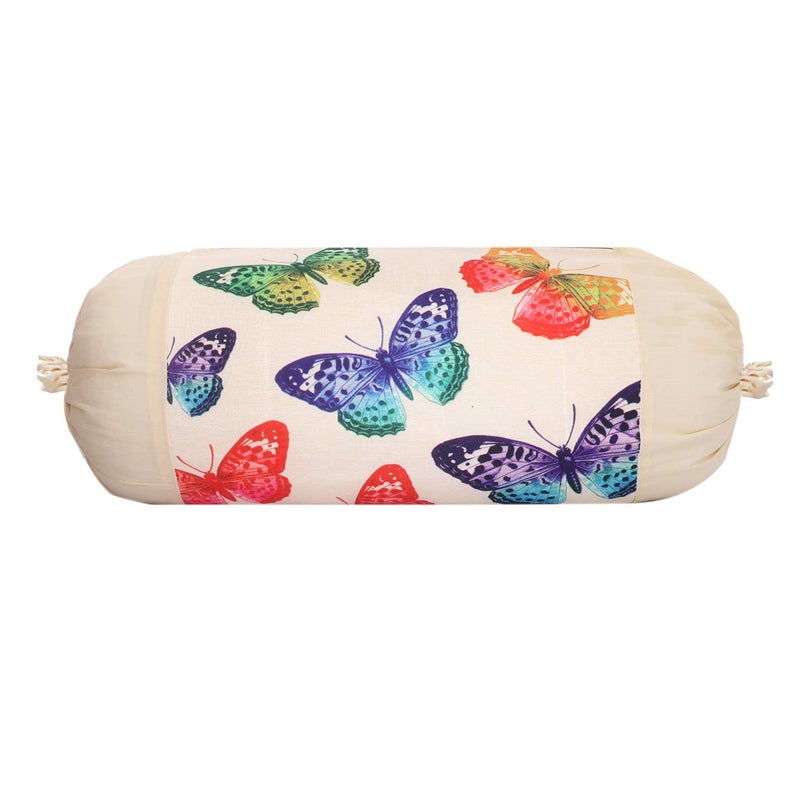 Kuber Industries Kuber Industries Butterfly Design Cotton 2 Pieces Bolster Cover Set (Cream)  - Image 3