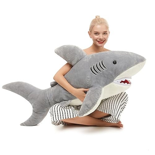 MorisMos 51inch Giant Shark Stuffed Animal Large Shark Plush Toy Pillow Gift for Kids Girlfriend Gray - Image 1