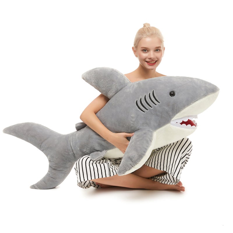 MorisMos 51inch Giant Shark Stuffed Animal Large Shark Plush Toy Pillow Gift for Kids Girlfriend Gray - Image 3