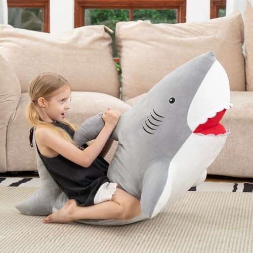 MorisMos 51inch Giant Shark Stuffed Animal Large Shark Plush Toy Pillow Gift for Kids Girlfriend Gray - Image 5