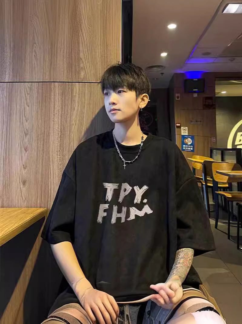New American Style Heavy Suede Short-Sleeved T-Shirt Men'S Summer Loose Fashionable Slack Half-Sleeved Top - Image 3