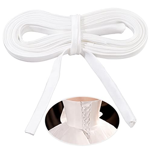 AHANDMAKER 137.8 Inches Women's Tie Back for Wedding Bridal Gown, White Adjustable Lace up Dress Cord Back for Zipper Replacement or Buttons - Image 1