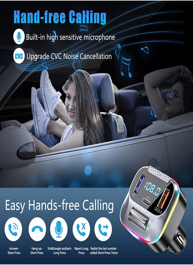 SYOSI - Car FM Transmitter Bluetooth 5.0 PD+QC3.0 Car Charger AUX Bluetooth Radio Music Adapter Wireless Big Microphone & HiFi Bass Sound Cigarette Lighter Supports Hands-Free Siri Google Assistant - Image 1