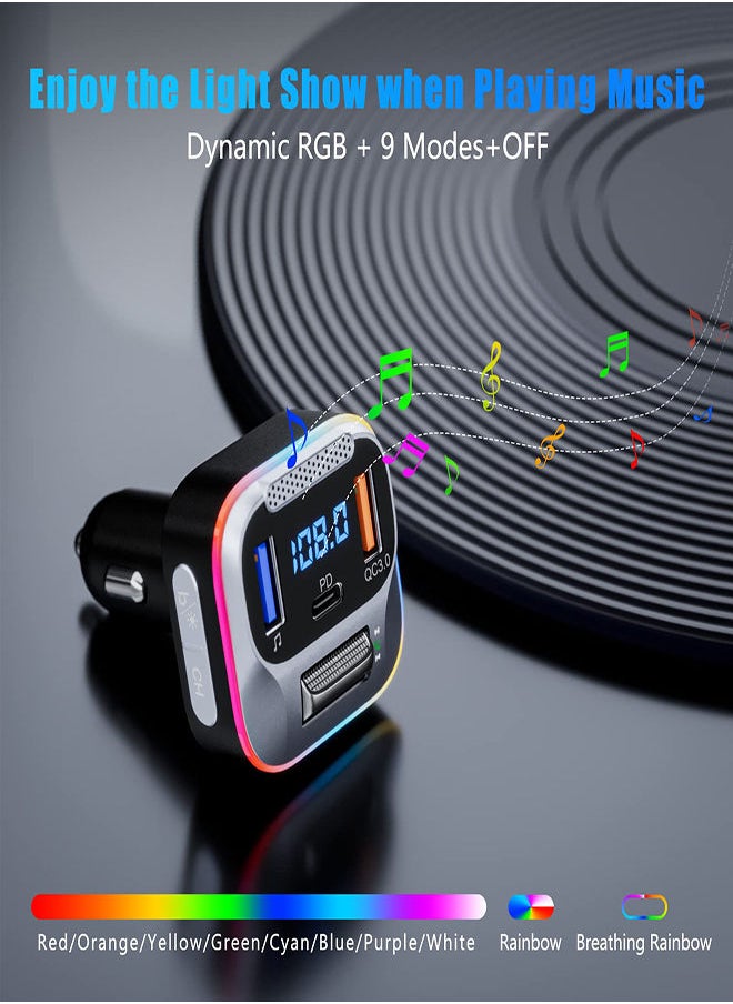 SYOSI - Car FM Transmitter Bluetooth 5.0 PD+QC3.0 Car Charger AUX Bluetooth Radio Music Adapter Wireless Big Microphone & HiFi Bass Sound Cigarette Lighter Supports Hands-Free Siri Google Assistant - Image 1