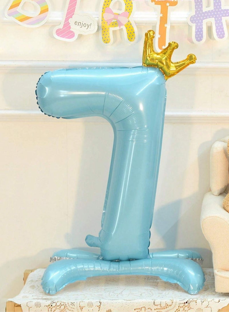 Blue Number Balloon Decorated with a Cute Golden Crown for Birthday Parties - Image 1