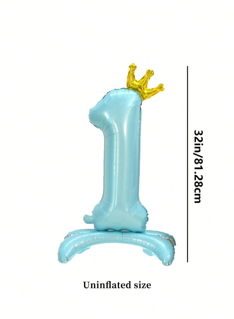 Blue Number Balloon Decorated with a Cute Golden Crown for Birthday Parties - Image 2