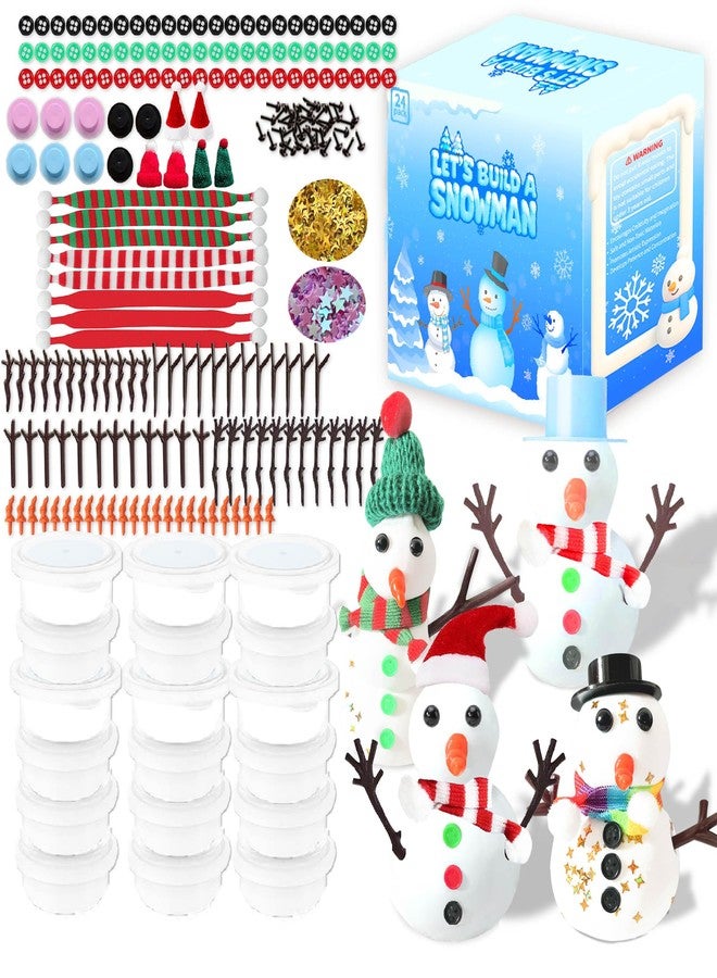 MLOLM 24 Pack DIY Winter Snowman Clay Craft Kit Bulk - DIY Christmas Clay Craft Kits with Buttons & Noses,Make a Snowman Supplies - Image 1