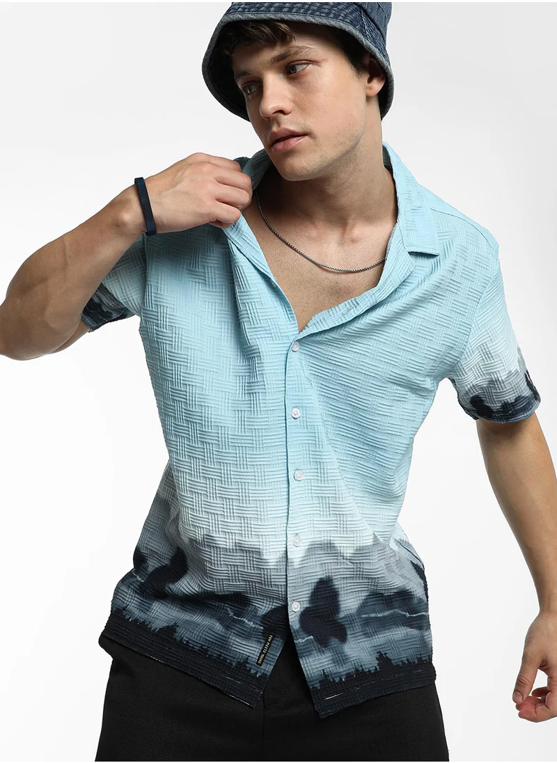 Campus Sutra Men's Sky Blue & Space Blue Lakeside Ombre Shirt
