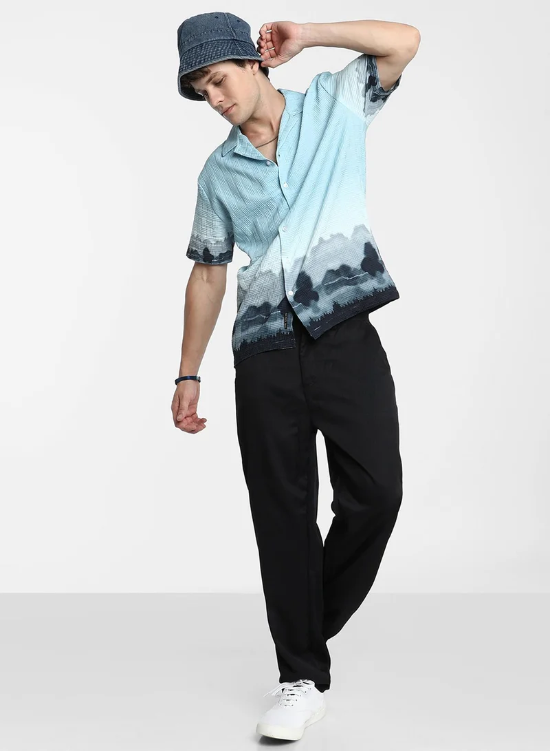 كامبوس سوترا Men's Sky Blue & Space Blue Lakeside Ombre Shirt
