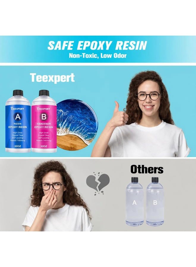 Teexpert Epoxy Resin Crystal Clear: 64oz Kit Fast Curing Heat Resistant for Casting Coating Art DIY Craft Jewelry Wood Table Top Flower Preservation - 2 Part (32oz Resin and 32oz Hardener) - Image 2
