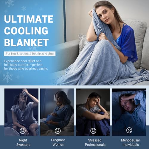 Elegear Revolutionary Cooling Blanket Throw Absorbs Heat to Keep Body Cool for Night Sweats, Arc-Chill 3.0 Cool Fiber Q-Max>0.5 for Hot Sleepers, Lightweight Summer Cold Blankets for Sleeping, Blue - Image 4