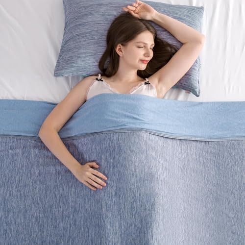 Elegear Revolutionary Cooling Blanket Throw Absorbs Heat to Keep Body Cool for Night Sweats, Arc-Chill 3.0 Cool Fiber Q-Max>0.5 for Hot Sleepers, Lightweight Summer Cold Blankets for Sleeping, Blue - Image 1