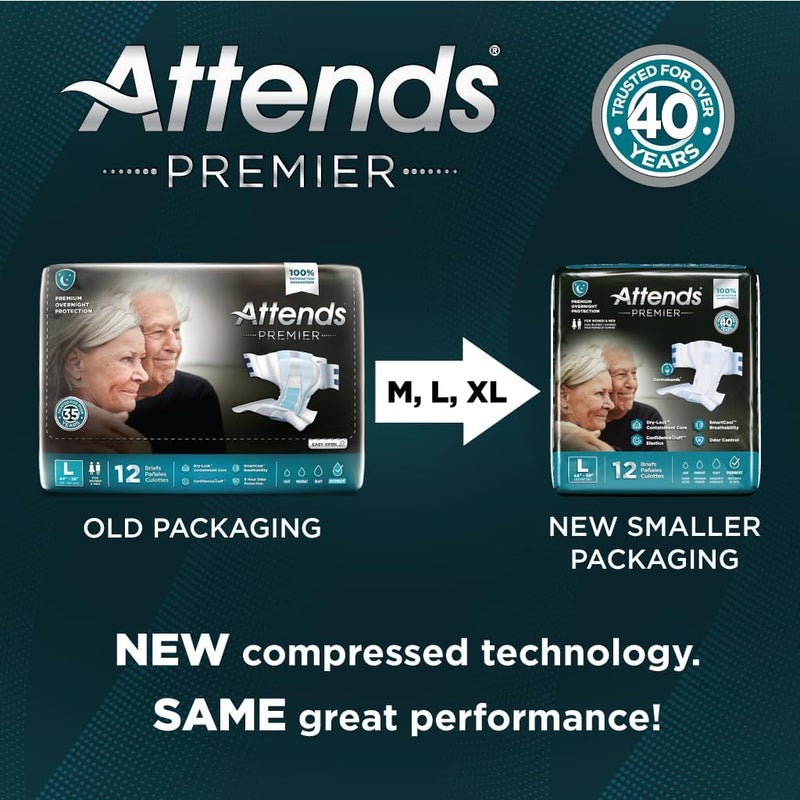 Attends Premier Adult Disposable SmartCool Briefs XLarge 5863 HighRise Waist Tab Closure Premium Overnight DryLock Protection Odor Control 10ct Bag - Image 2