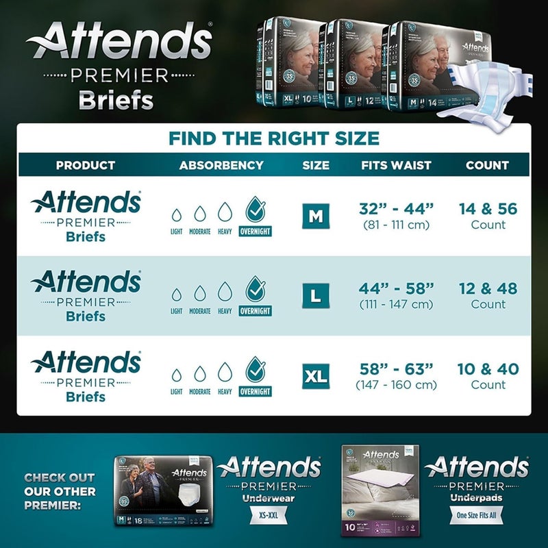 Attends Premier Adult Disposable SmartCool Briefs XLarge 5863 HighRise Waist Tab Closure Premium Overnight DryLock Protection Odor Control 10ct Bag - Image 3