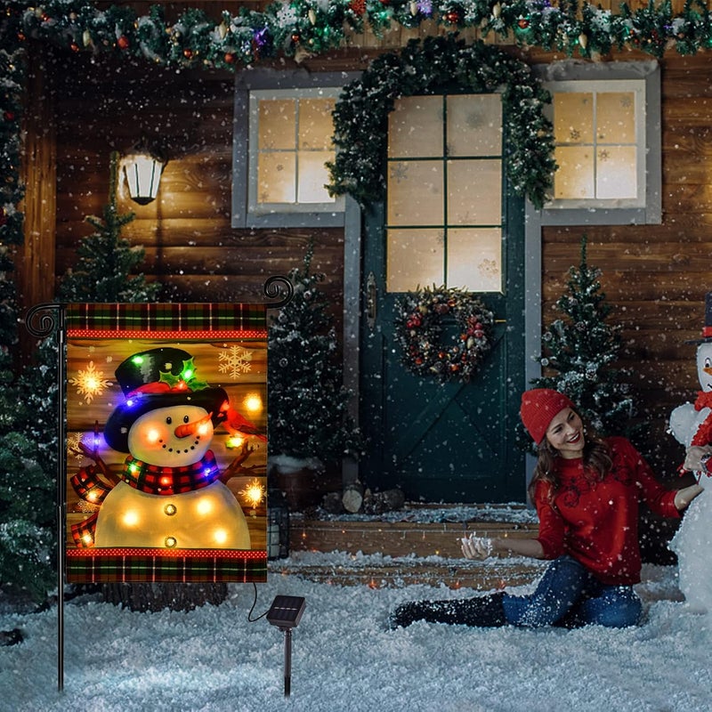 FLAGMESAGE Lighted Christmas Garden Flag for Outside, Led Snowman Garden Flag, Winter Yard Flag 12x18 Double Sided for Outdoor Yard Porch Lawn Decoration - Image 5